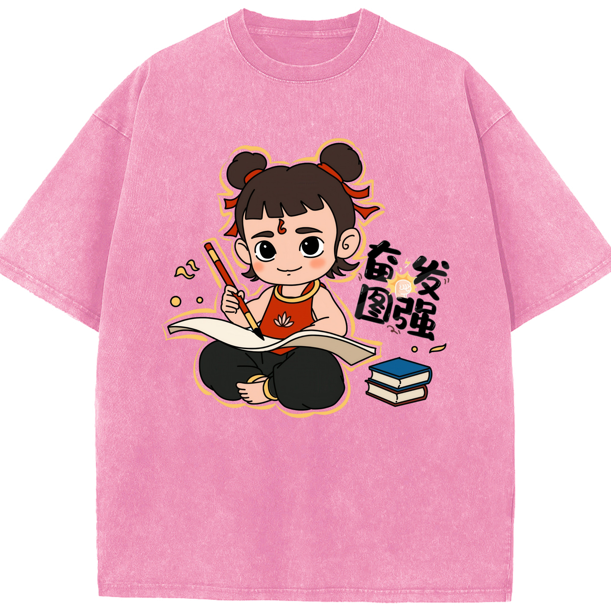 （画像用） Ne Zha 2 ナタ 魔童の大暴れ 綿100% ヴィンテージ風 半袖Tシャツ（フロントプリント）